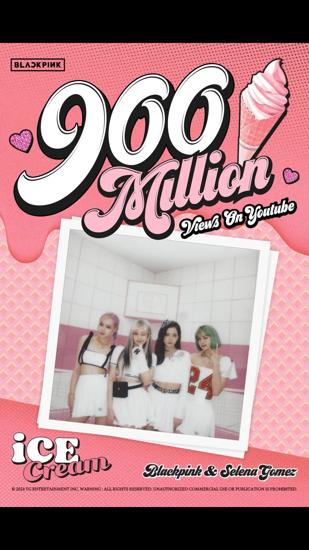 BLACKPINK - 'Ice Cream (with Selena Gomez)' M/V HITS 900 MILLION VIEWS #BLACKPINK #블랙핑크 #SelenaGomez #셀레나고메즈 #IceCream #MV #900MILLION #YOUTUBE #YG